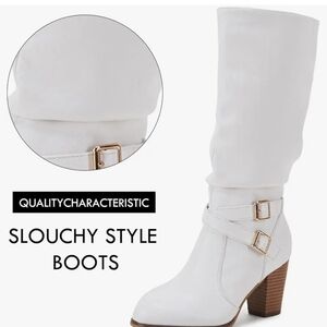 Chic White Slouchy Heeled Boots